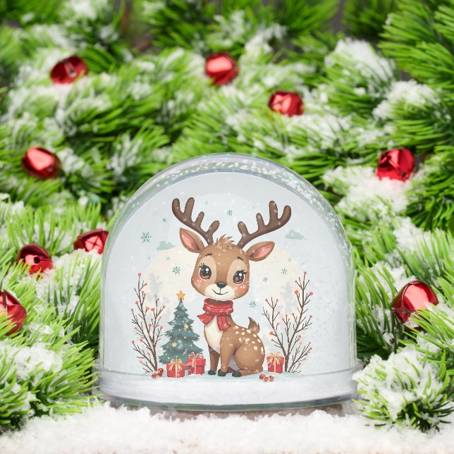 Cute Christmas Reindeer Scene Snowy Forest Snowglobe (Christmas)
