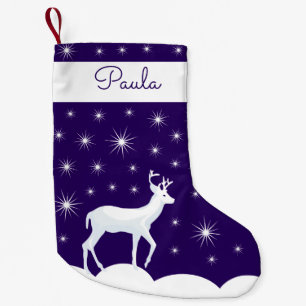 Cute Christmas Reindeer Snow Night Star Sky Small Christmas Stocking