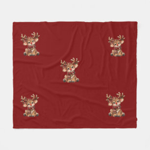 Cute Christmas Reindeer Sticker – Kawaii Winter Fleece Blanket