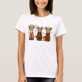 Cute Christmas Reindeer Striped Pyjamas Lights T-Shirt