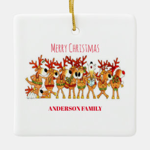 Cute Christmas Reindeer That Are Singing  Ceramic  Ornament