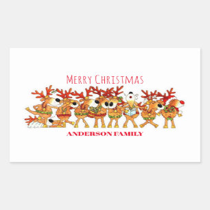 Cute Christmas Reindeer That Are Singing  Rectangular Sticker