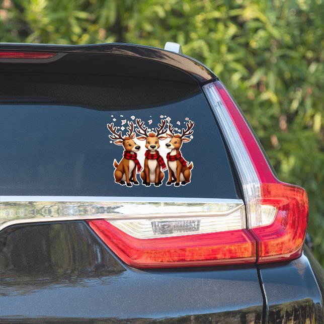 Cute Christmas Reindeer Trio with Plaid Scarves (Car Side)