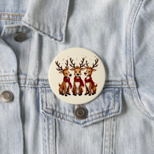 Cute Christmas Reindeer Trio with Plaid Scarves 7.5 Cm Round Badge