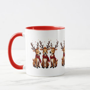 Cute Christmas Reindeer Trio with Plaid Scarves Mug