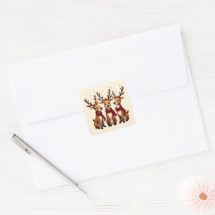 Cute Christmas Reindeer Trio with Plaid Scarves Square Sticker