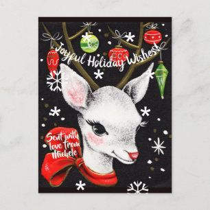 Cute Christmas Reindeer Vintage Image Postcard