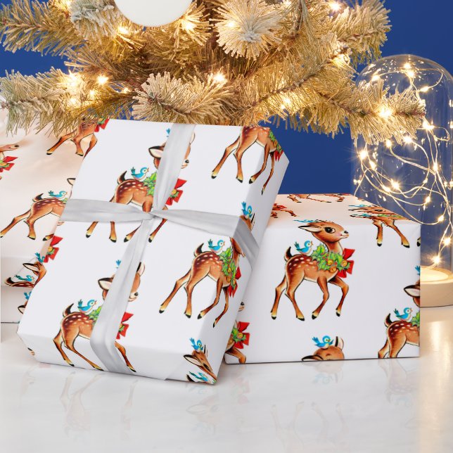Cute Christmas Reindeer Vintage Retro Sweet Wrapping Paper (Holidays)