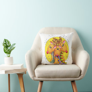 Cute Christmas Reindeer Wearing Scarves with Stars Cushion
