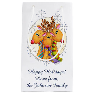 Cute Christmas Reindeer Wearing Scarves with Stars Small Gift Bag