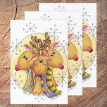 Cute Christmas Reindeer Wearing Scarves with Stars Wrapping Paper Sheet<br><div class="desc">Vintage illustration Merry Christmas cartoon holiday design featuring three adorable girl reindeer with red noses and antlers wearing colorful scarves. Each scarf has a different pattern with stripes,  squiggles or polka dots.</div>