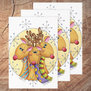 Cute Christmas Reindeer Wearing Scarves with Stars Wrapping Paper Sheet