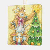 Cute Christmas Reindeer With Christmas Tree Star Ceramic Tree Decoration (Left)