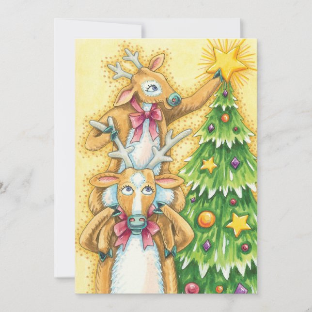 Cute Christmas Reindeer With Christmas Tree Star Invitation (Front)