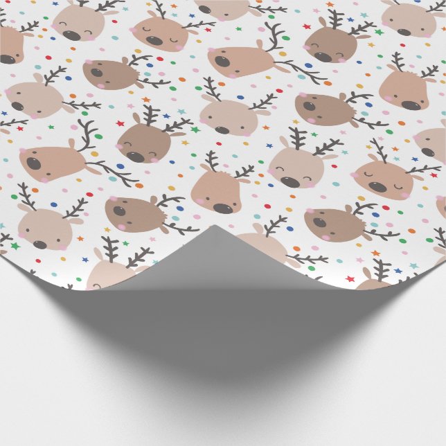 Cute Christmas Reindeer with dots and stars Wrapping Paper (Corner)