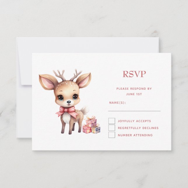Cute Christmas Reindeer with Holiday Gifts RSVP Card (Front)