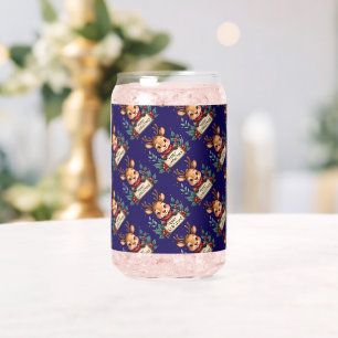 Cute Christmas Reindeer with Holly and Sign Can Glass
