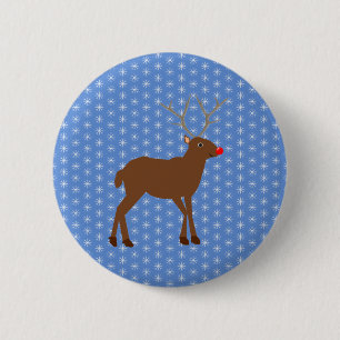 Cute Christmas Reindeer with Red Nose  6 Cm Round Badge