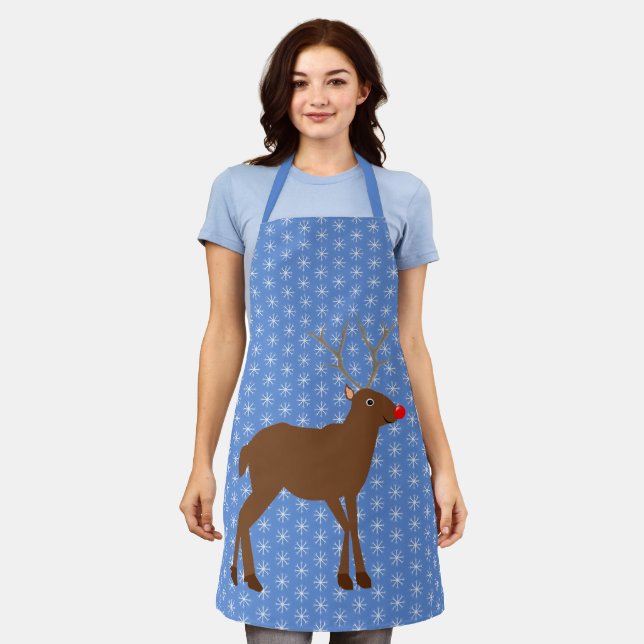 Cute Christmas Reindeer with Red Nose Apron (Worn)