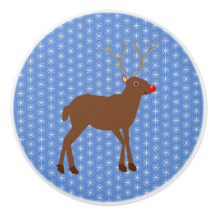 Cute Christmas Reindeer with Red Nose Ceramic Knob