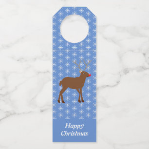 Cute Christmas Reindeer with Red Nose Custom Bottle Tag