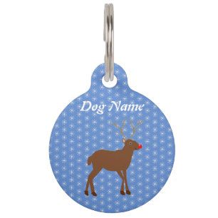 Cute Christmas Reindeer with Red Nose Custom Pet Tag