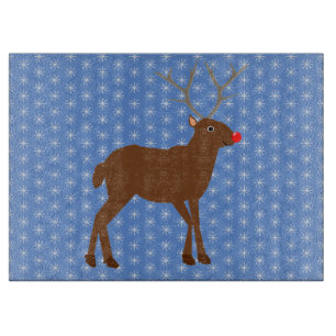 Cute Christmas Reindeer with Red Nose Cutting Board