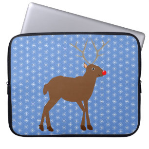 Cute Christmas Reindeer with Red Nose  Laptop Sleeve
