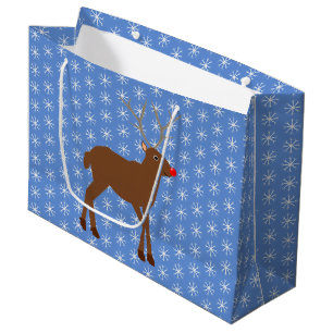 Cute Christmas Reindeer with Red Nose Large Gift Bag