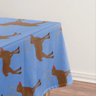 Cute Christmas Reindeer with Red Nose Tablecloth
