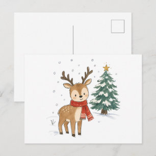Cute Christmas Reindeer with Red Scarf Postcard