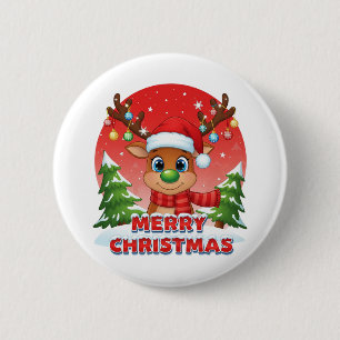 Cute Christmas Reindeer with Santa Hat Ornaments 6 Cm Round Badge