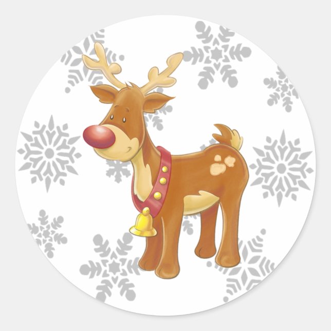 Cute Christmas Reindeer with Snowflakes Sticker (Front)