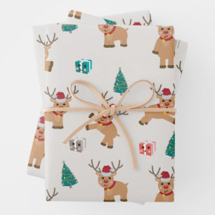 Cute Christmas Reindeer Wrapping Paper Sheet