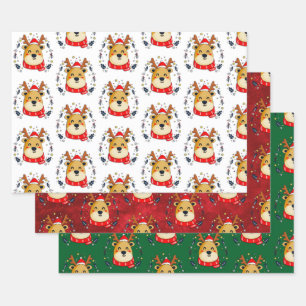 Cute Christmas Reindeer Wrapping Paper Sheet