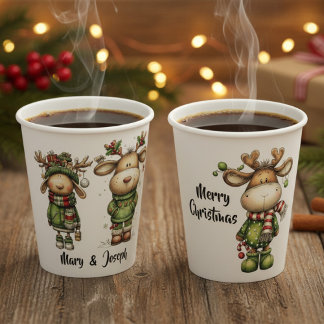 Cute christmas reindeers paper cups