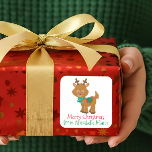 Cute Christmas Reinder Customised From Gift Square Sticker