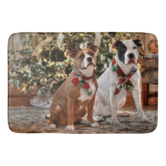 Cute Christmas Rescue Pitbull and America Bull Dog Bath Mat