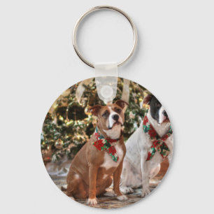 Cute Christmas Rescue Pitbull and America Bull Dog Key Ring