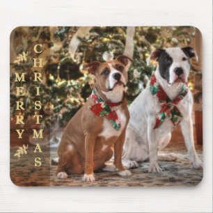Cute Christmas Rescue Pitbull and America Bull Dog Mouse Pad
