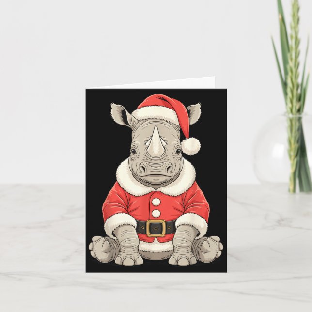 Cute Christmas Rhino Santa Safari Animal  Card (Front)