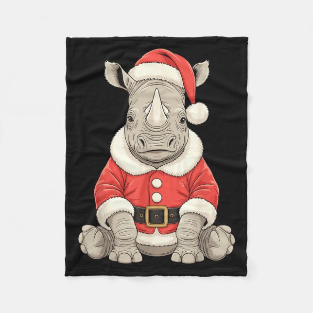 Cute Christmas Rhino Santa Safari Animal  Fleece Blanket (Front)