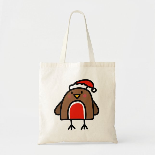 Cute Christmas Robin Doodle Cartoon Tote Bag (Front)