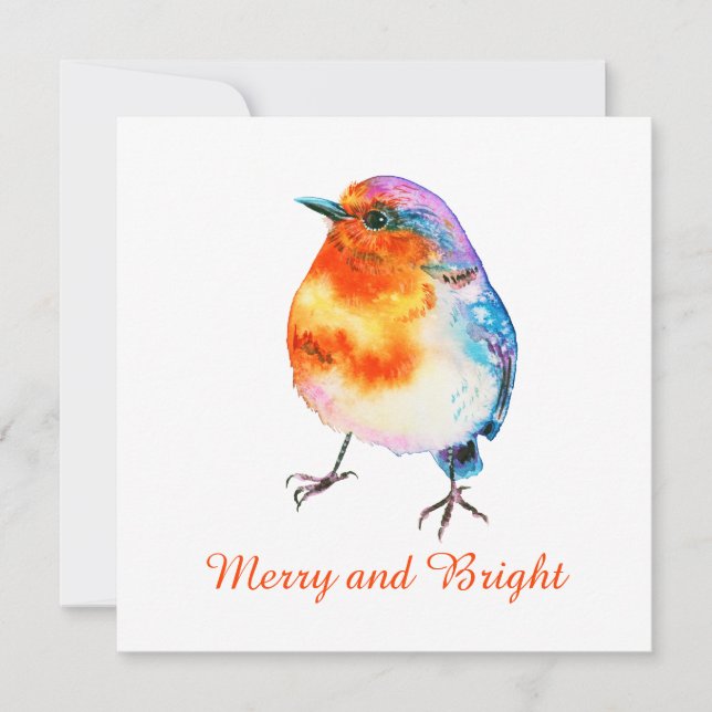 Cute Christmas Robin Merry and Bright Card (Front)