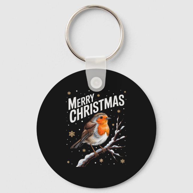 Cute Christmas Robin Merry Xmas Snow Scene Gardene Key Ring (Front)