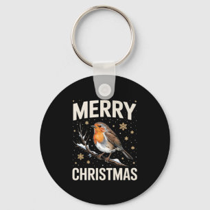 Cute Christmas Robin Merry Xmas Snow Scene Gardene Key Ring