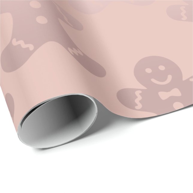 Cute Christmas Rose Gold Gingerbread Man Pattern Wrapping Paper (Roll Corner)