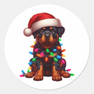 Cute Christmas Rottweiler Classic Round Sticker