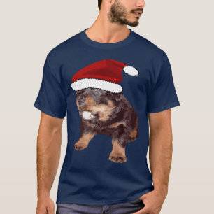 Cute Christmas Rottweiler With Red Santa Hat T-Shirt