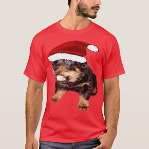 Cute Christmas Rottweiler With Red Santa Hat T-Shirt